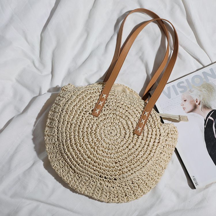 2024 New Fashion Straw Woven Single Shoulder Women's Beach Vacation Large Capacity Tote Bag_voghion.com