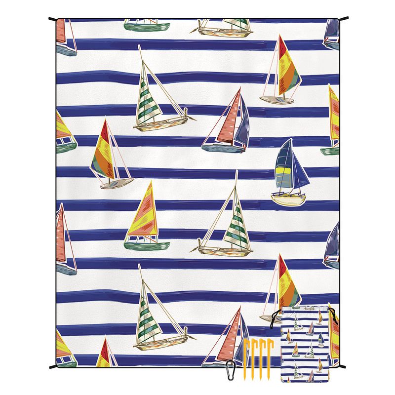Tapete de praia listrado azul e branco - à prova d'água, resistente à areia e à umidade (200 x 150 cm, dobrável, leve, para piquenique, acampamento e viagem)_voghion.com