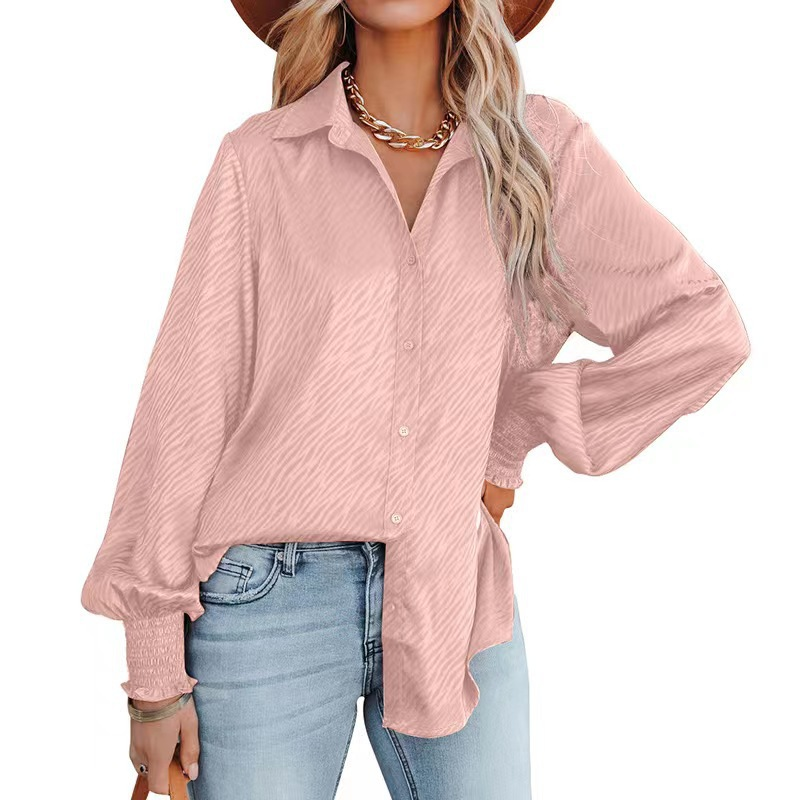 Camicia da donna a maniche lunghe con lanterna e risvolto con motivo zebrato_voghion.com
