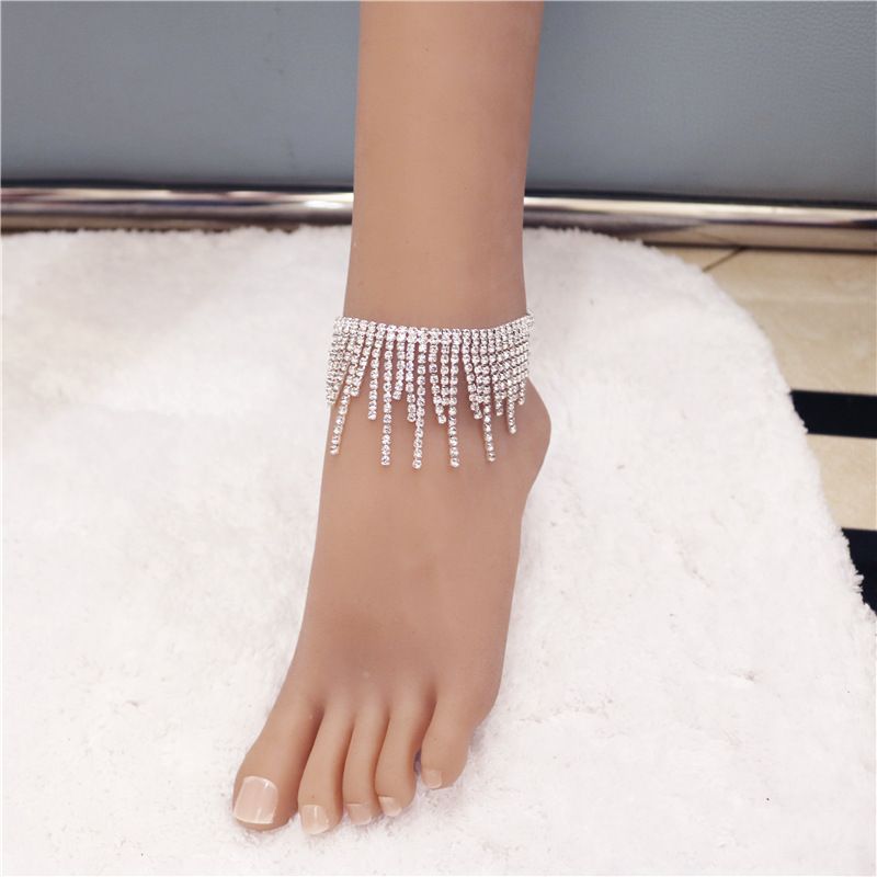 Modische neue Luxus Diamant besetzt Strass Quaste Knöchel Kette trendige weibliche Internet-Berühmtheit übertrieben Fuß_voghion.com