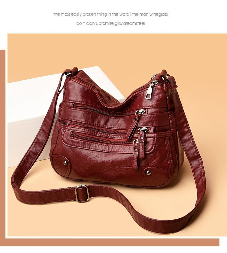 Soft leather fashionable double-layer satchel Korean version large-capacity washing leather small bag_voghion.com