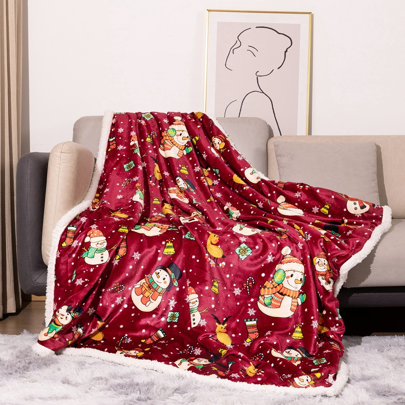 Flannel blanket Christmas home sofa thickened digital printed lamb nap blanket_voghion.com