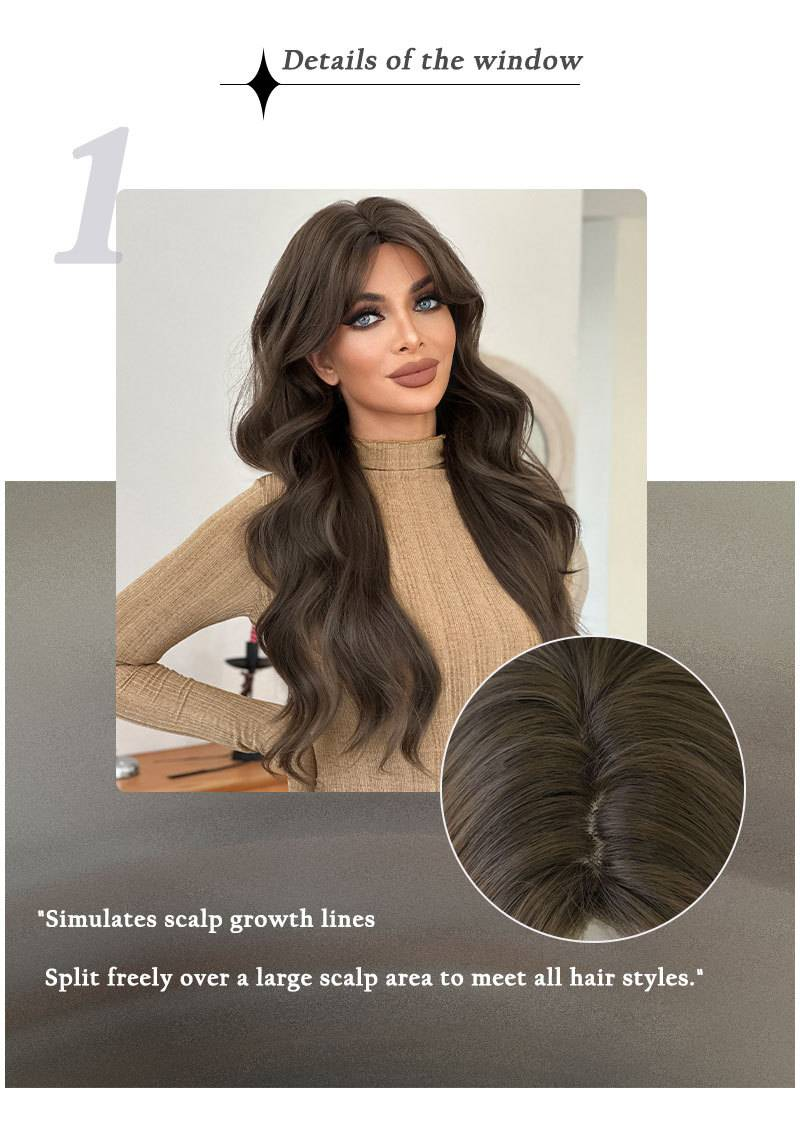 Parūka sieviešu tējas brūna viļņaina cirtaina pūkaina augstas kvalitātes supergarā parūka_voghion.com