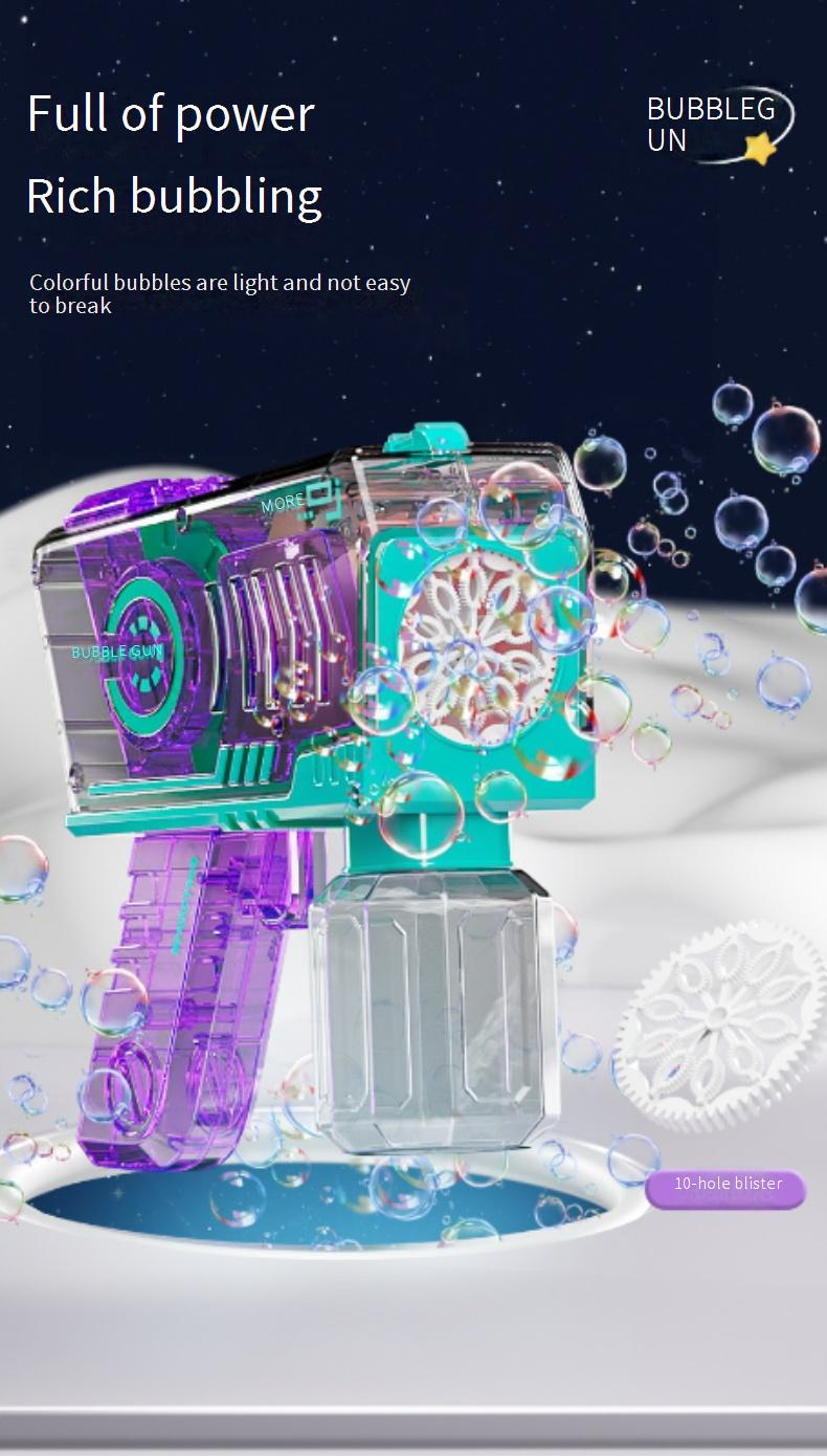 Kids Transparent Bubble Blaster - Automatic Handheld Bubble Gun 500+ BPM Outdoor Play & Party Toy With LED Lights_voghion.com