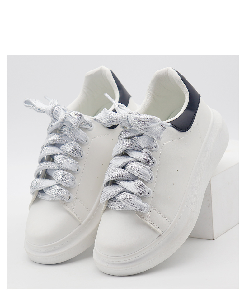 Lacci per scarpe piatti da 1,8 cm in filo metallico bicolore, in poliestere, allargati e ispessiti, bianchi, per scarpe casual_voghion.com