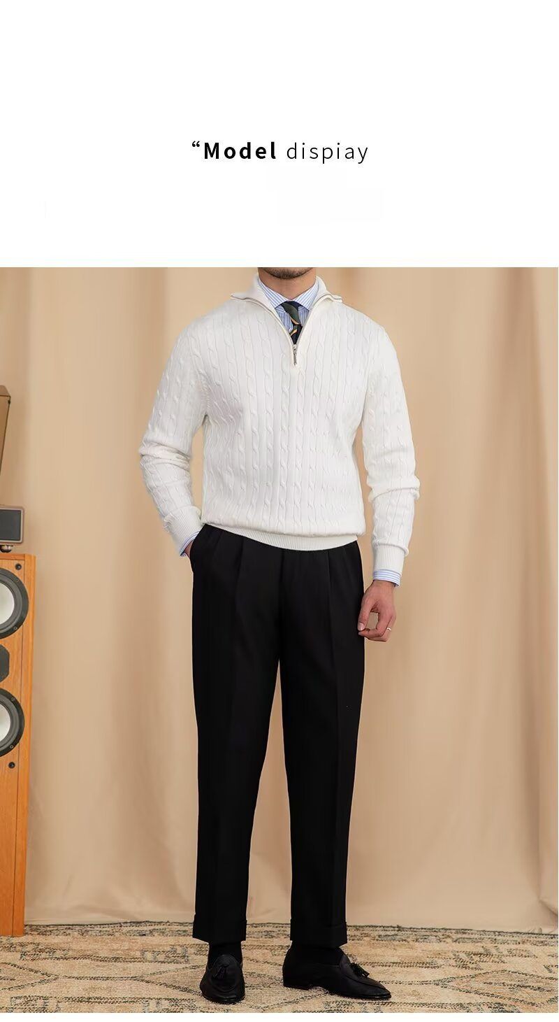 Men's Clothing Cozy Retro Zip-Up Knit Sweater For Men & Women, Soft Pullover With Embroidered Badge, Loose Fit Casual Wear, Black/White, Sizes M-3XL_voghion.com