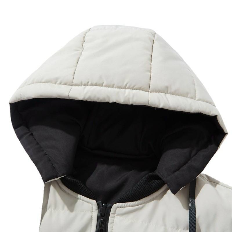 Men’s Reversible Winter Jacket – Thickened Cotton Blend Zip-Up Coat, Detachable Hood & Ribbed Hem (L-4XL, Khaki/Red/Yellow)_voghion.com