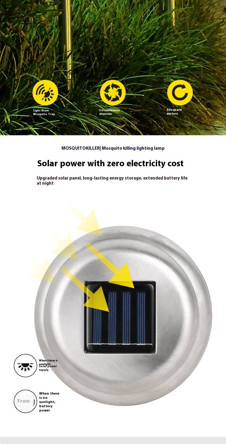 Solarbetriebene Mückenvernichterlampe – Wasserdichter LED-Insektenvernichter für den Außenbereich für Garten, Terrasse, Hof und Zuhause_voghion.com