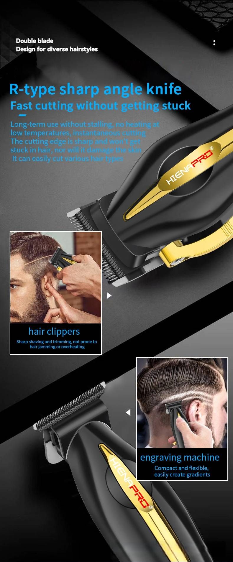 Professional Barber Clipper – Digital Display Cordless Hair Trimmer With Titanium Blades & Gradient Fading (Black/White/Gunmetal)_voghion.com