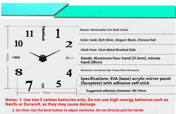 Large 1-Meter Wall Clock – Customizable Acrylic Mirror Surface With Silent Jump Movement, Battery-Powered For Home & Office Decor_voghion.com