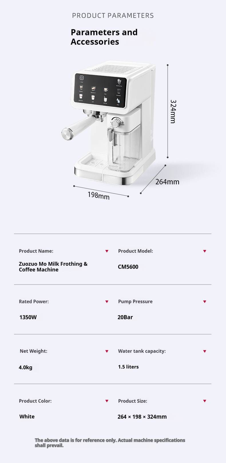 Smart Espresso Machine With Color Touchscreen – 20Bar Pressure, Auto Milk Frother, 1.8L Tank, Stainless Steel, Ins Style (EU Plug, White)_voghion.com