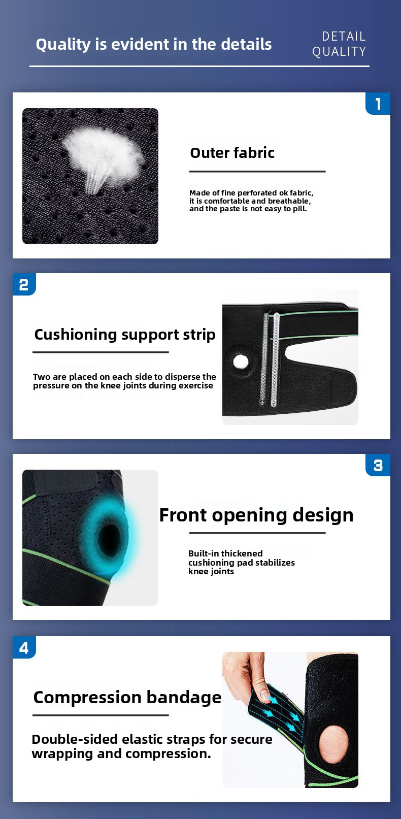 Genouillère à ressort avec sangles de compression pour le basketball, la randonnée, le cyclisme et la course à pied ; support de jambe en tissu respirant et rafraîchissant._voghion.com