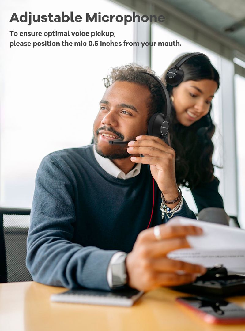 Professional Lightweight Call Center Headset With Dual 3.5mm/USB Connector – Noise-Canceling Mic For Customer Service, Aviation & Business_voghion.com