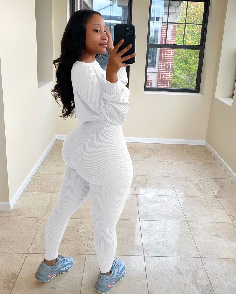 Women's ribbed athleisure suit_voghion.com
