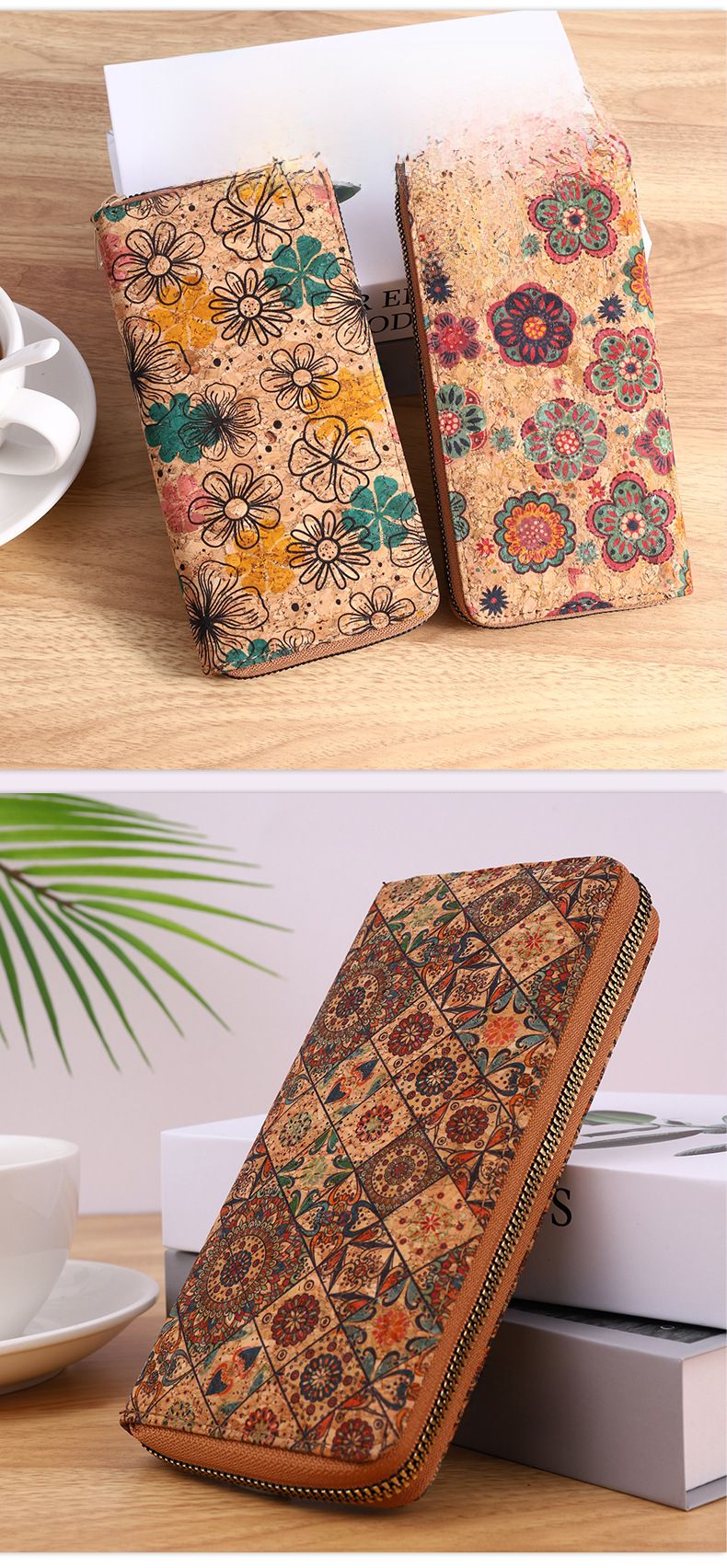 Portefeuille bohème multifonctionnel transfrontalier en grain de bois avec plusieurs positions de cartes, portefeuille pour femme personnalisé artistique rétro en grain de bois pu_voghion.com