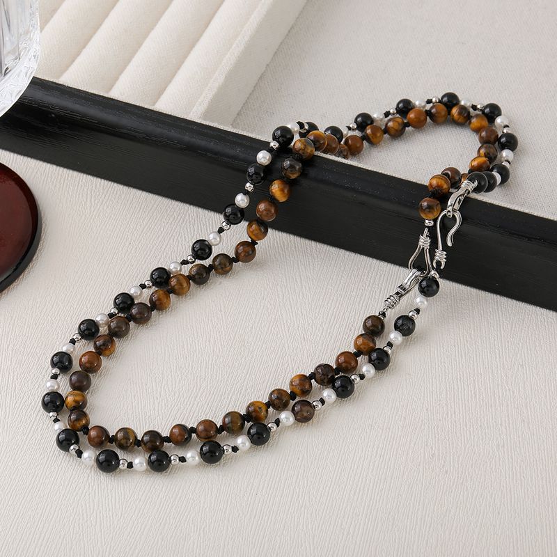 Casual Irregular Glass Tiger Eye Copper Beaded Chain Beaded Necklaces Wholesale_voghion.com