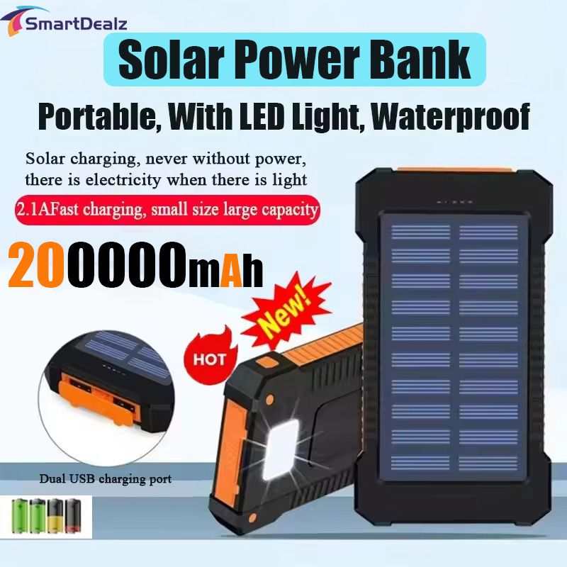 Batterie externe solaire 200 000 mAh, ultra-capacité, étanche, portable, LED, pour iPhone et Xiaomi_voghion.com