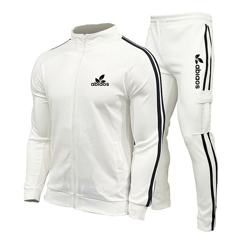 2024 Herren Frühling und Herbst Reißverschlussjacke Sporthose mit gestreifter Taschendekoration Laufanzug-Set_voghion.com