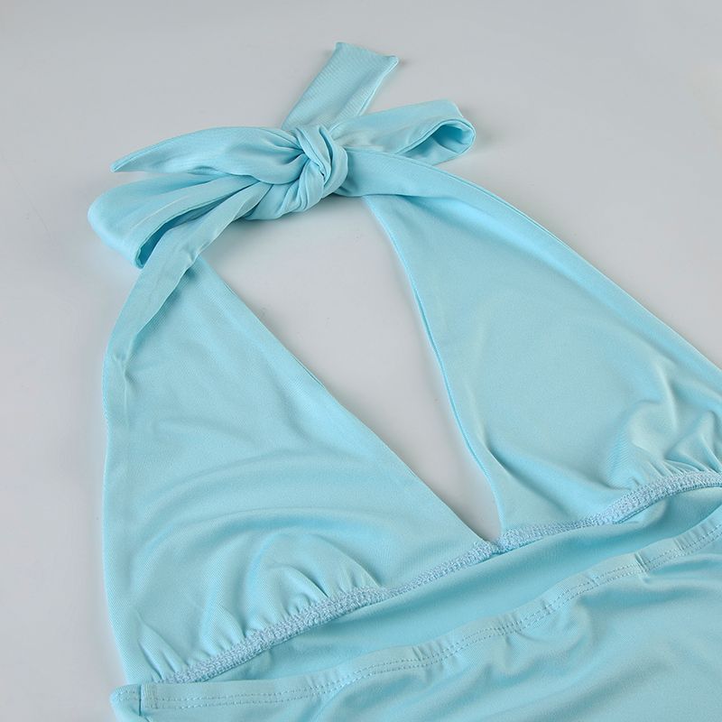 H Brand Abbigliamento da donna Stile americano Scollo a V profondo Colore unico Canotta con scollo all'americana Vita snellente Schiena scoperta con lacci_voghion.com