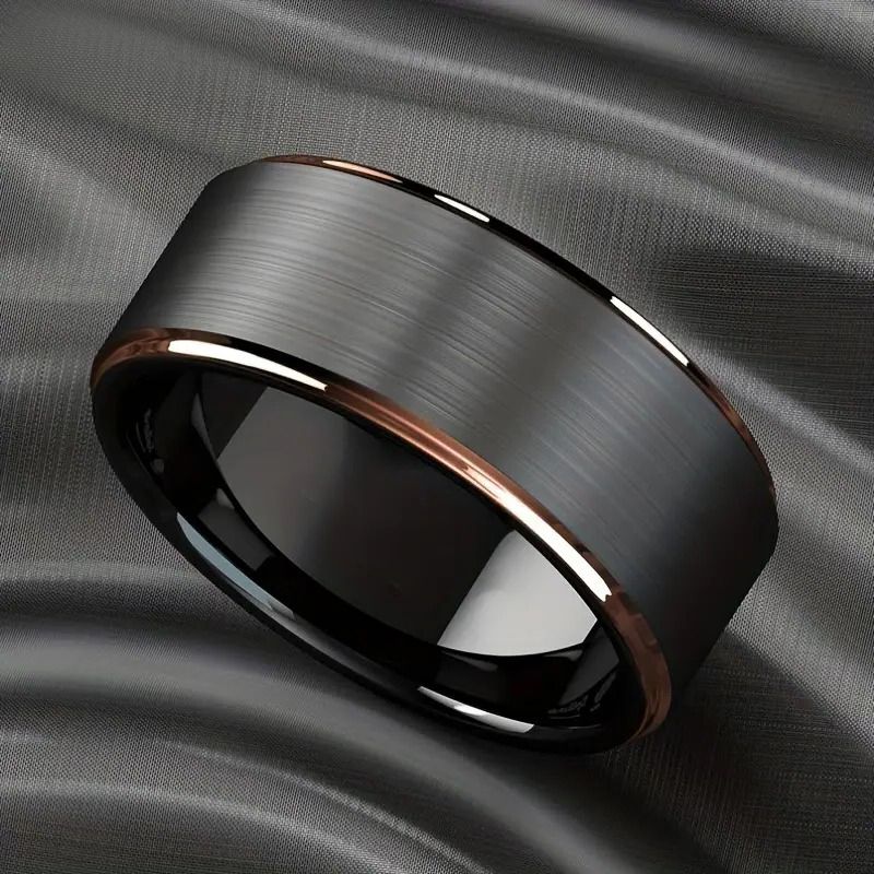 2025 Nye varer Moderigtigt 8 mm sort børstet rustfrit stål til rosaguldfarvet trinkantet løftering til mænd Bryllupsfest Smykker Gaver_voghion.com