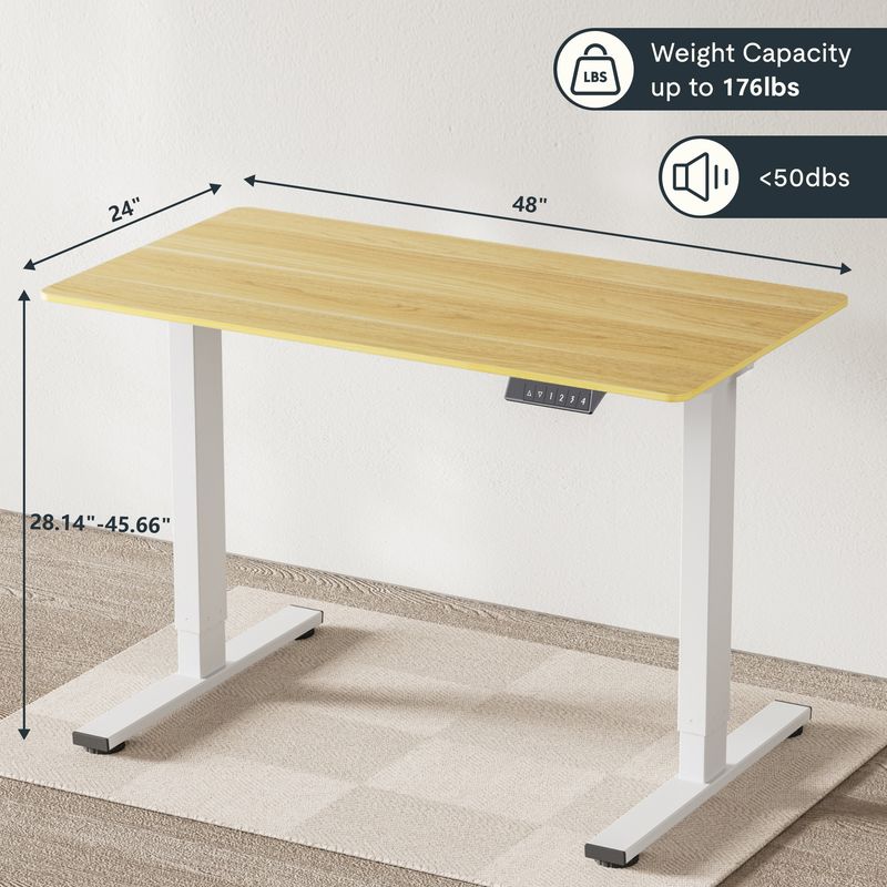 Electric Standing Desk Whole Piece Adjustable Height Desk Home Office Computer Workstation Sit Stand Up Desk (White Frame + Maple Top)_voghion.com