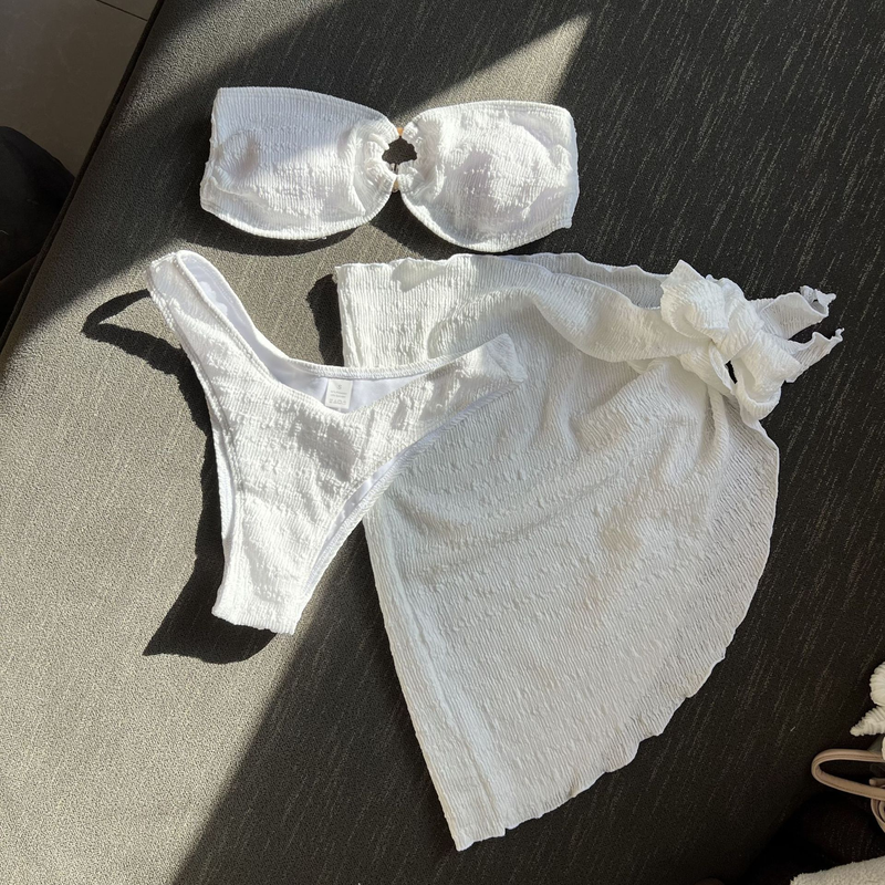 Women's Clothing New Textured Cloth Bandeau Three Piece Swimsuit_voghion.com
