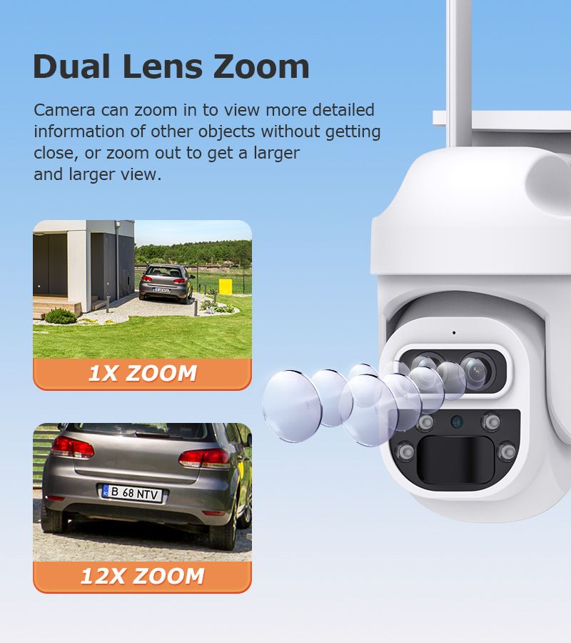 Câmera de segurança solar 4G com zoom de 12x, câmera de jardim Wi-Fi de baixo consumo de 6 MP_voghion.com