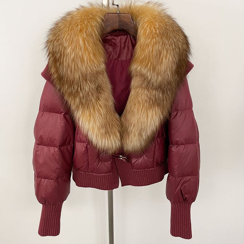 Luxuriöse kurze Daunenjacke für Damen – hochwertiger weißer Entenfedermantel mit abnehmbarem Fuchspelzkragen, lockere Passform, modische Winteroberbekleidung_voghion.com