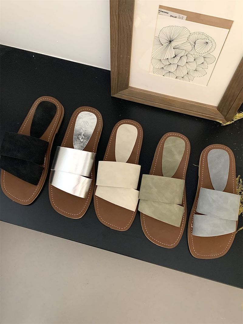 Rahvahulga loodud disain kandiliste avatud ninaosadega lamedate sussidega naistele suvel, haldjasstiilis, mereäärsel puhkusel või rannas kandmiseks_voghion.com