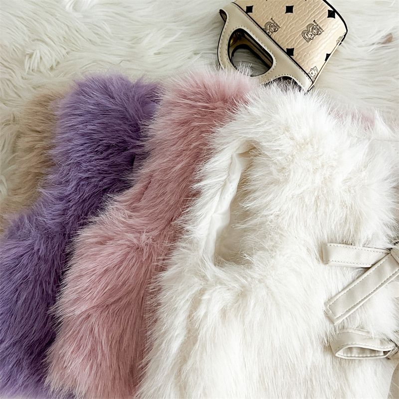 2025 Nuovo gilet di pelliccia per ragazze autunno e inverno stile coreano, abito a tre pezzi, gilet di pelliccia lungo + gonna di pelle + camicia inferiore_voghion.com