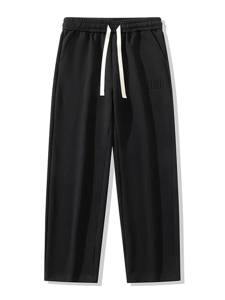 Gerade Jogginghose Für Herren, Weites Bein, Baumwolle, Trainingshose, Kordelzug, Buchstabe, Sport, Baggy-Hose, Lässige Lange Hose, Große Größe 8XL_voghion.com