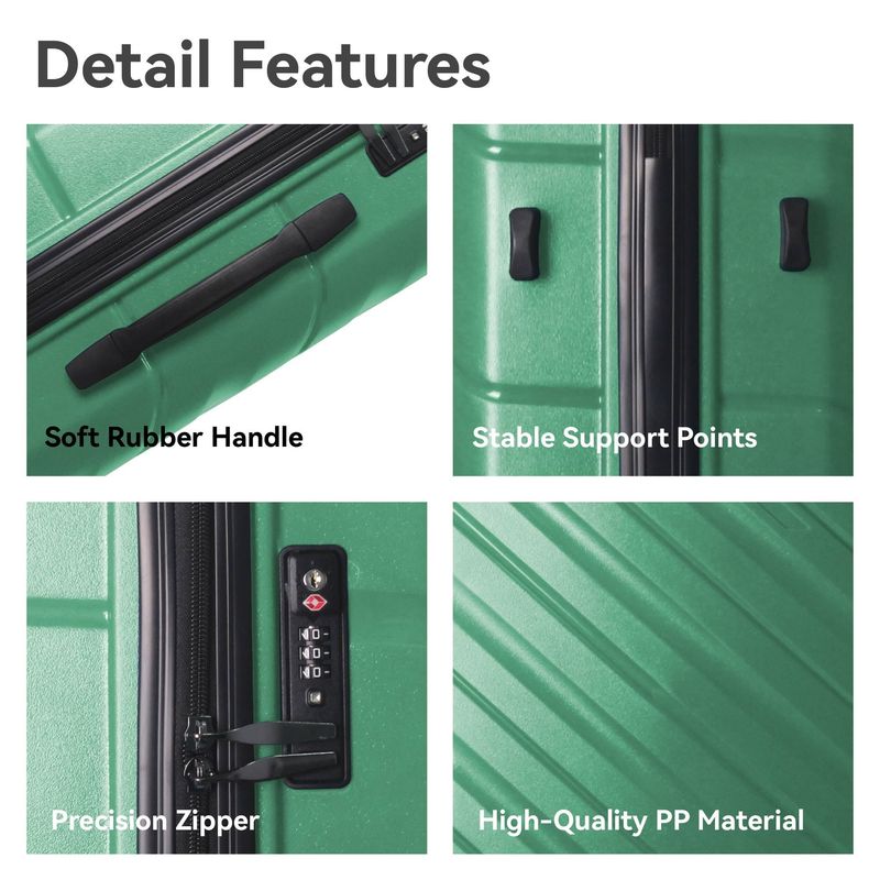 3-Piece Luggage Sets (20", 24", 28"), Suitcase With Wheels, Hardside Suitcase With Four Spinner Wheels And Scratch-Resistant Surface, Green_voghion.com