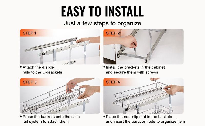 2-Tier Wire Pull Out Cabinet Under Sink Organizer 8.5x21 Inch Drawer Basket_voghion.com