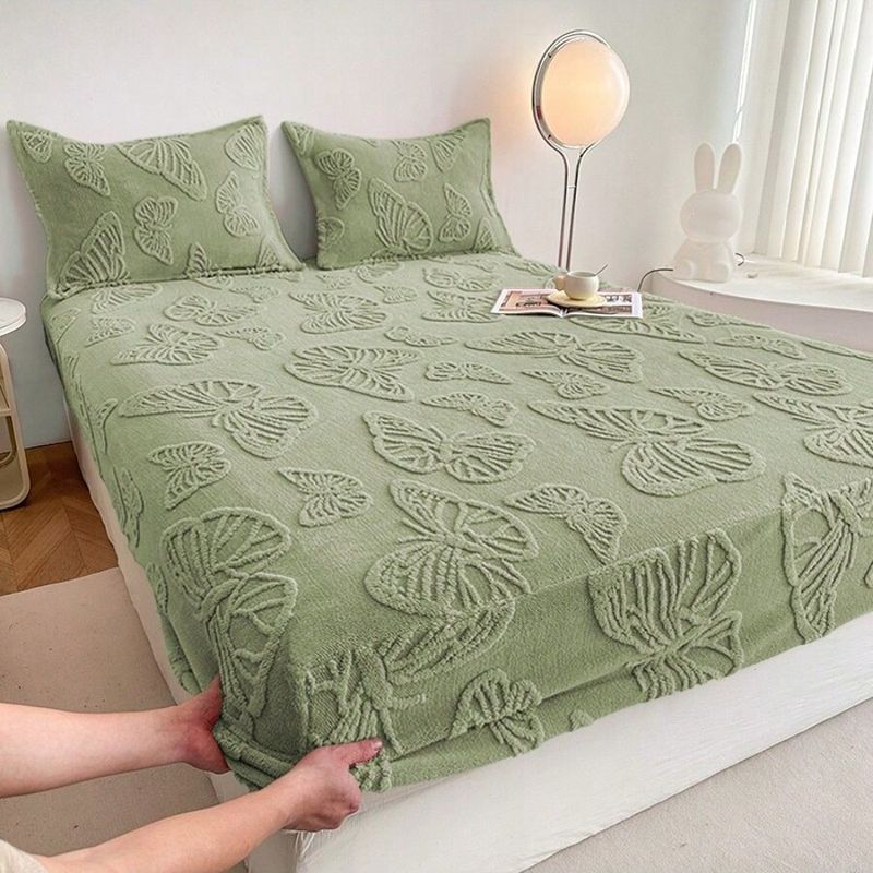 Set da tre pezzi in taffetà caldo con taglio a fiore e coprimaterasso spesso in velluto_voghion.com