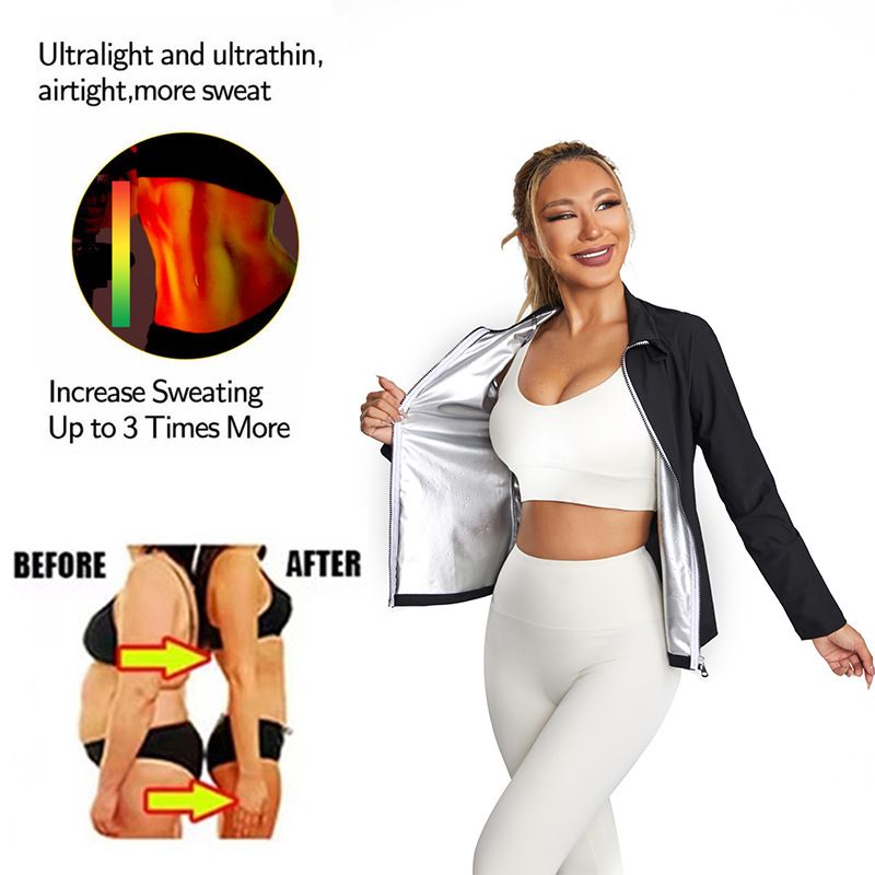 Tuta da sauna a maniche lunghe con collo alto per fitness, corsa, yoga e perdita di peso, traspirante e traspirante, con cerniera_voghion.com