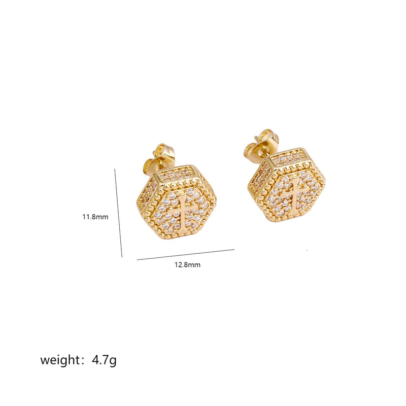 New niche personalized geometric cross hexagonal inlaid zircon high-end women's earrings minimalist temperament versatile ear accessories_voghion.com