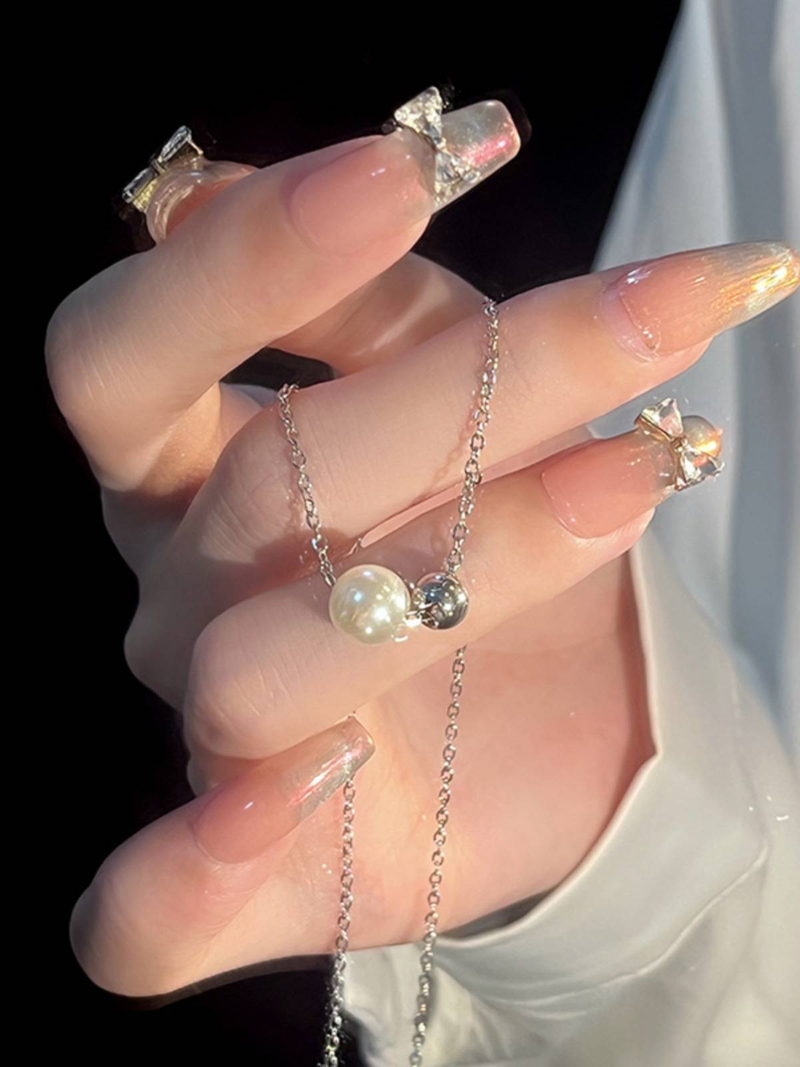 Minimalistische geometrische ronde kralen creatieve roestvrijstalen ketting temperament vrouwen net beroemdheid mode parel sleutelbeenketting nieuwe stijl_voghion.com