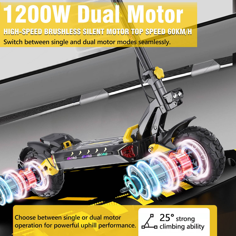 iENYRID ES60 Scooter elétrica para adultos, motores duplos 2400W E Scooter, 11'' Off Road 48V 23Ah Bateria grande_voghion.com