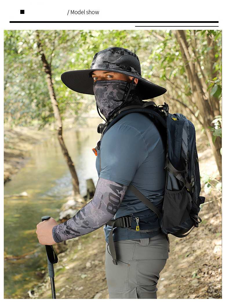 Set di protezione UV rinfrescante: maschera per il viso, copricollo e manicotti in seta ghiacciata con cappello a tesa larga_voghion.com