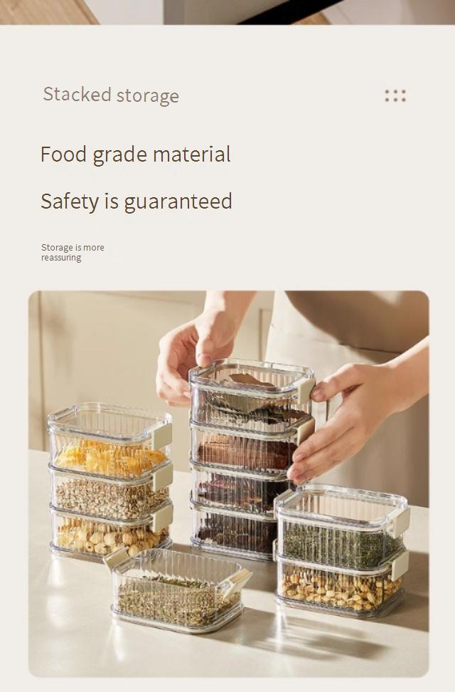 Contenedores apilables para especias: organizador hermético de 4 capas para cocina y refrigerador (tapa transparente con base magnética)_voghion.com