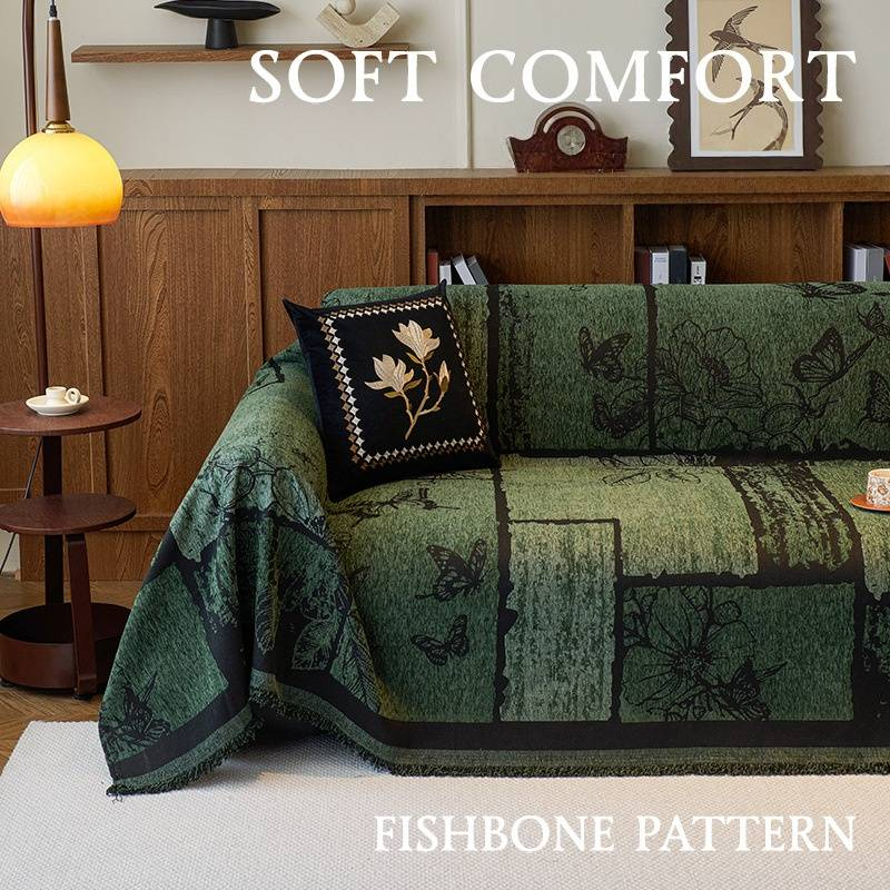 Vintage Chenille Sofa Cover - Reversible Abstract Floral Print, Full Coverage Protector For 1-4 Seater Couches (180x130cm To 180x460cm, Retro Brown)_voghion.com