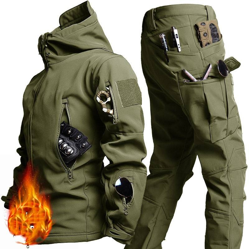Veste d'extérieur Tactical Shark - Coupe-vent imperméable avec doublure polaire pour la randonnée et l'exploration urbaine (Nuit noire/Vert/Noir/Gris)_voghion.com