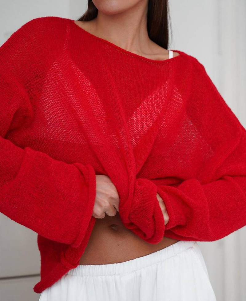 Damenbekleidung Eleganter Spitzen-Strickpullover Damen Herbstmode Lockere Passform Rundhals Langarm Boho Chic Top_voghion.com