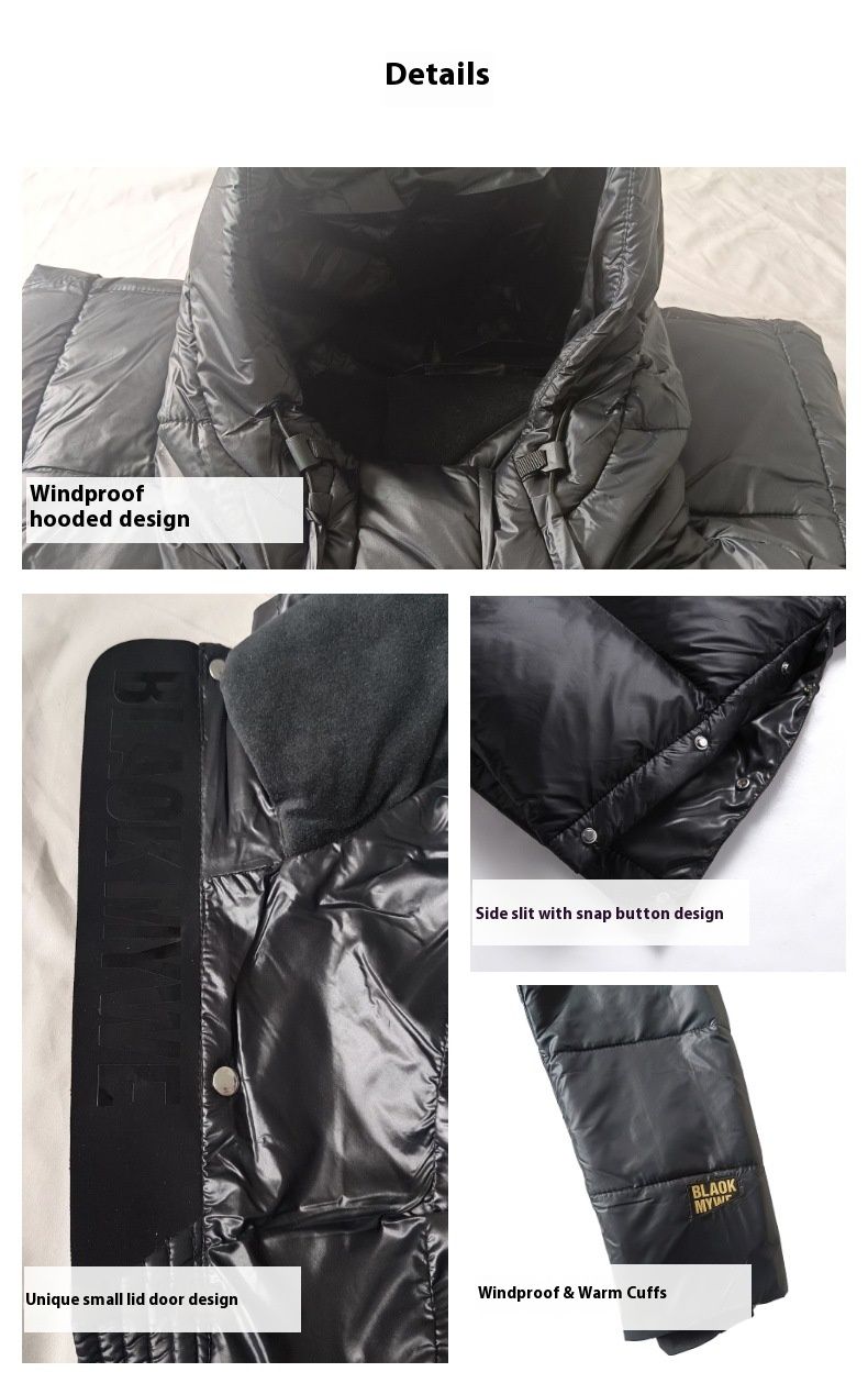 Black Gold Long Down Coat Winter Warm Hooded Jacket With Windproof & Waterproof Design, 600 Fill Power Duck Feather, Slim Fit, Urban Commuter Style_voghion.com