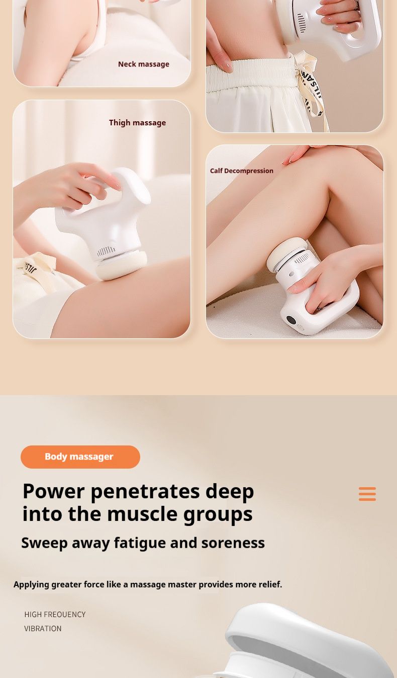 3-snelheden handmassage-apparaat met 4 verwisselbare koppen – USB-aangedreven diepe weefselkneding voor verlichting van nek, rug, benen en het hele lichaam_voghion.com