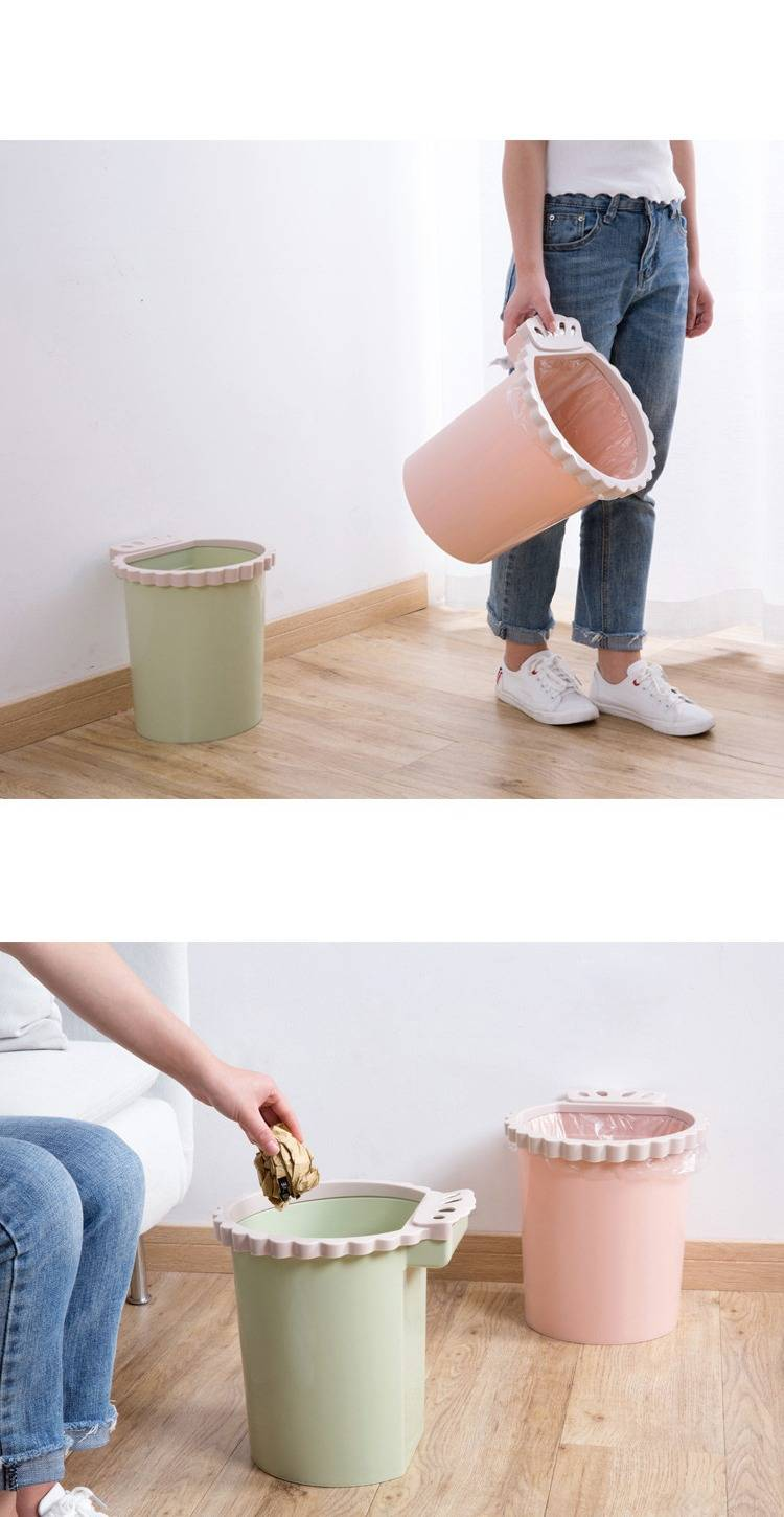 Round Open-Top Trash Bin For Home – Lightweight Plastic Waste Basket, No-Slip Press Ring, Ideal For Kitchen, Bedroom, Office (Blue/Green/Pink)_voghion.com