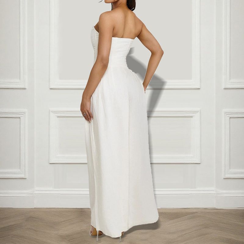 „Sirenenschlitz-Maxikleid – tiefer V-Ausschnitt, Korsett-Taille mit fließendem Rock (atmungsaktives Polyester, rückenfreies Abendkleid für Sommer-Soirées)“_voghion.com
