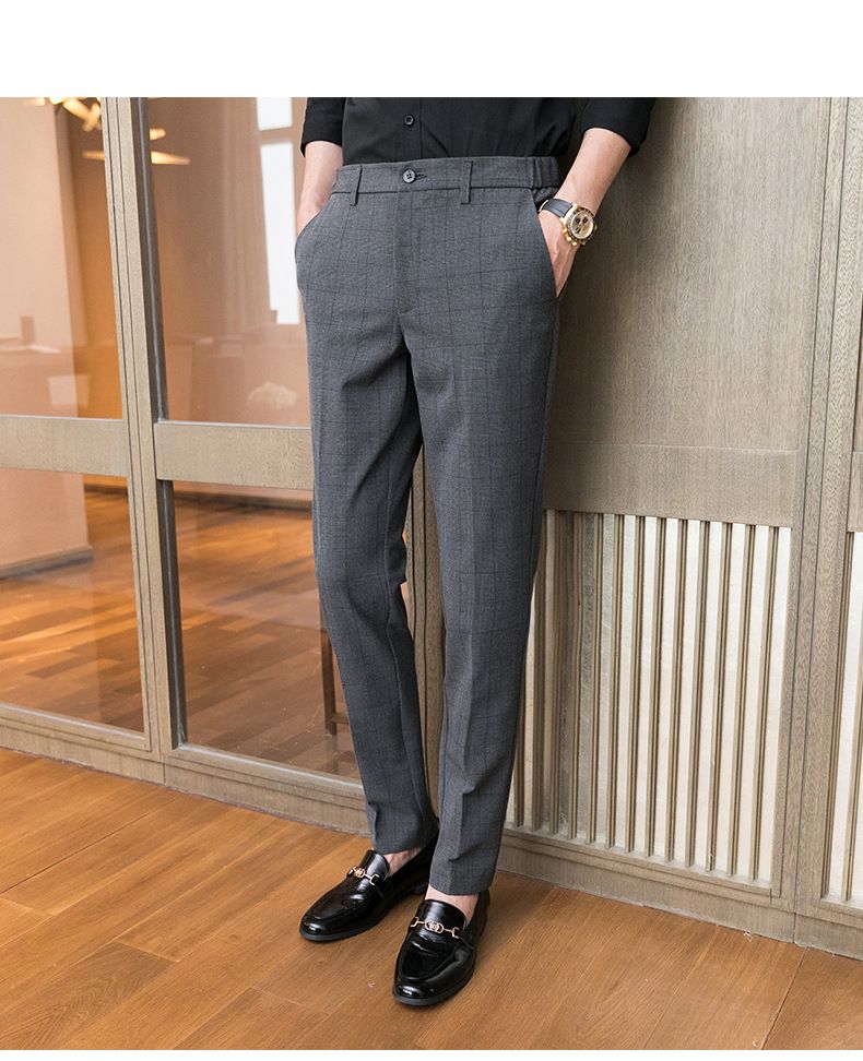 Spring new products and good things are recommended. Korean version of men's casual pants, slim-fitting plaid pants, elastic waist adjustment stretch_voghion.com