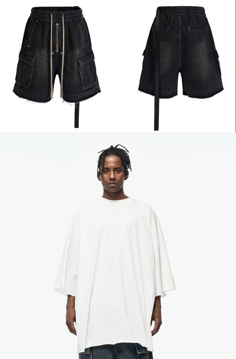 Men's Distressed Cargo Denim Shorts With Drawstring Waist & Multi-Pockets – High Street Style Loose Fit Mid-Length Casual Shorts_voghion.com