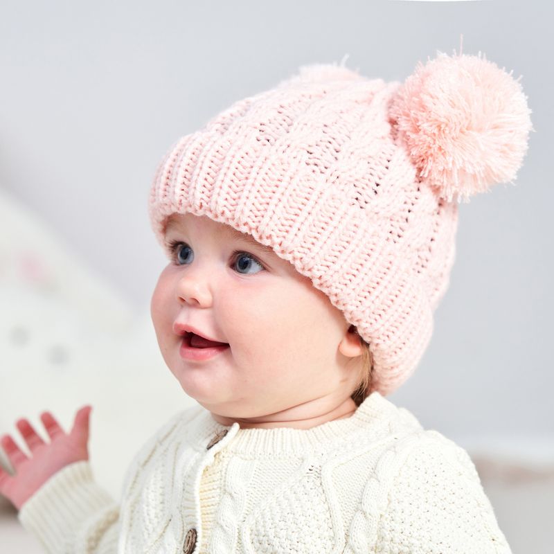 Cappello per bambini con doppia palla in filato acrilico twist in tinta unita per abbigliamento per bambini_voghion.com